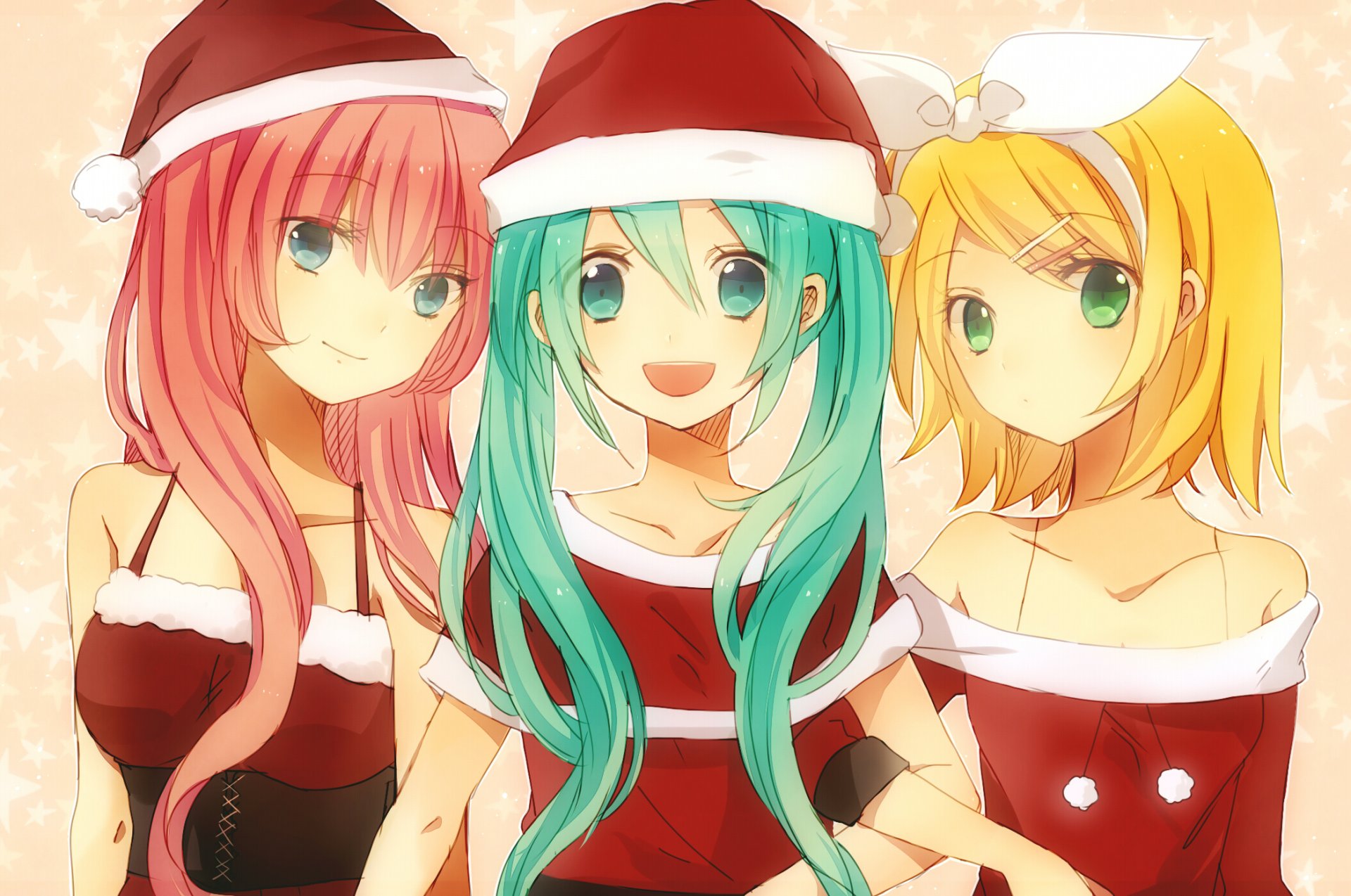 vocaloid megurine luka hatsune miku kagamine rin ragazze sguardo sorrisi nuovo anno