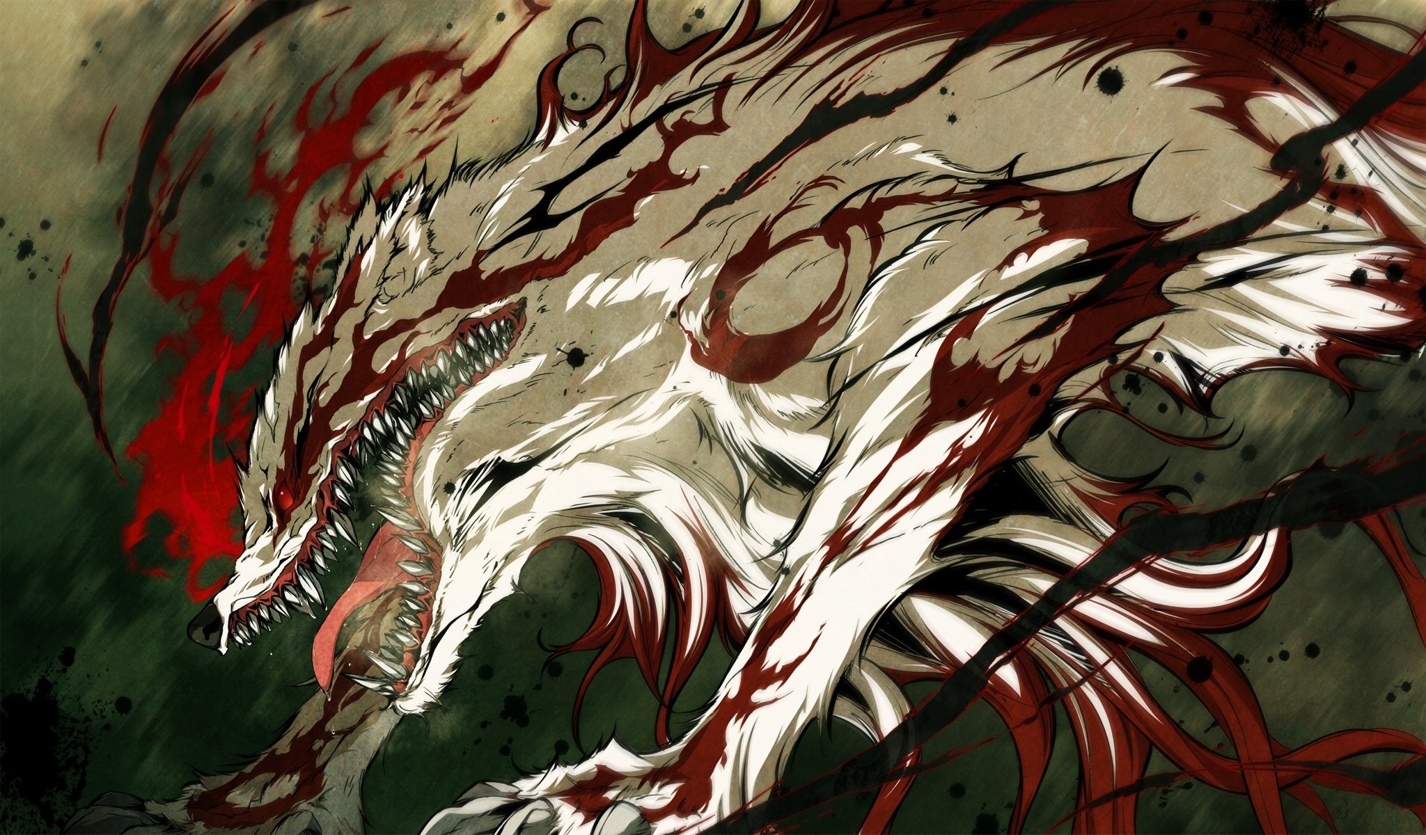 anime monster fall fangs blood