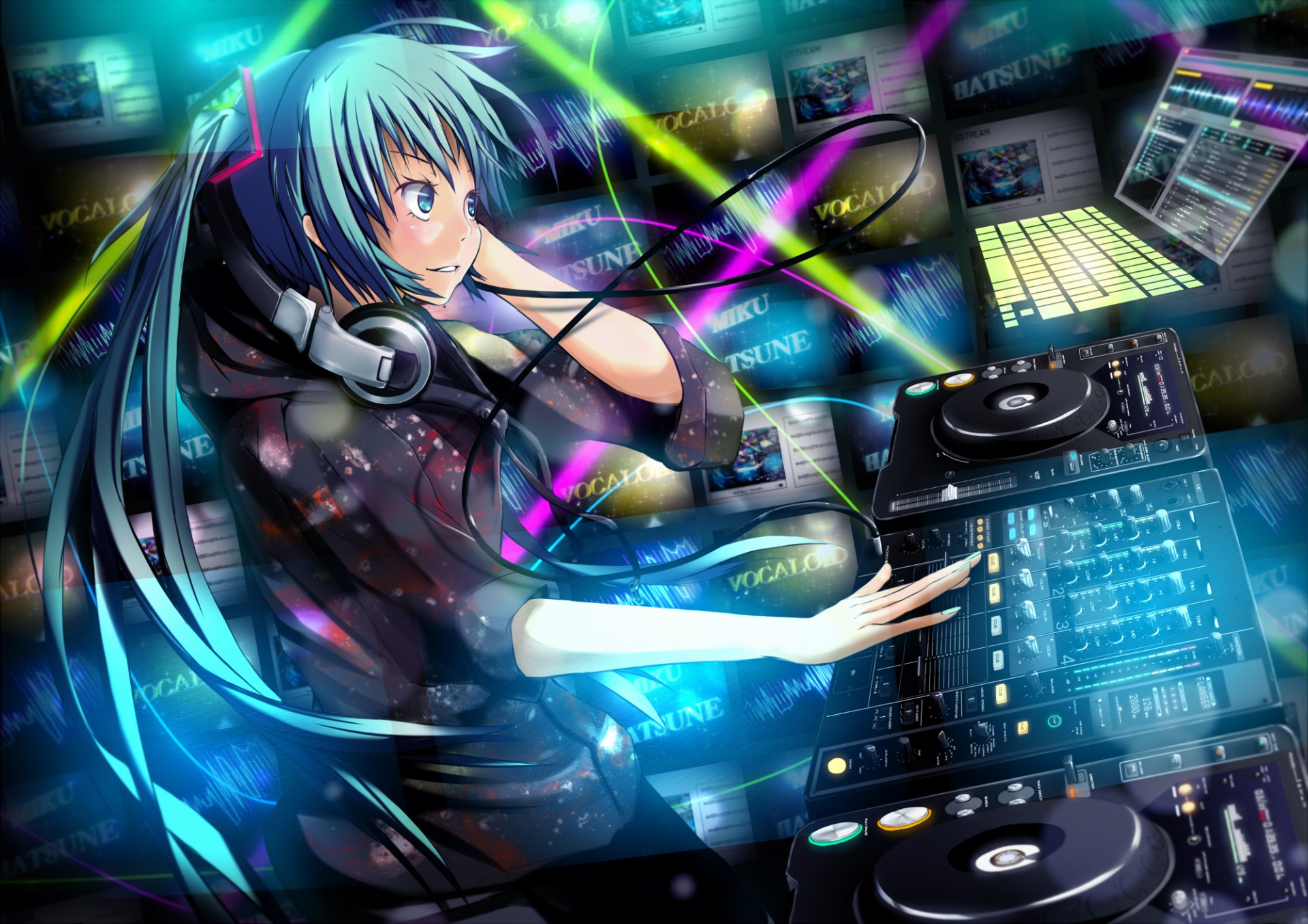 hatsune miku vocaloid vocaloid girl studio music headphone