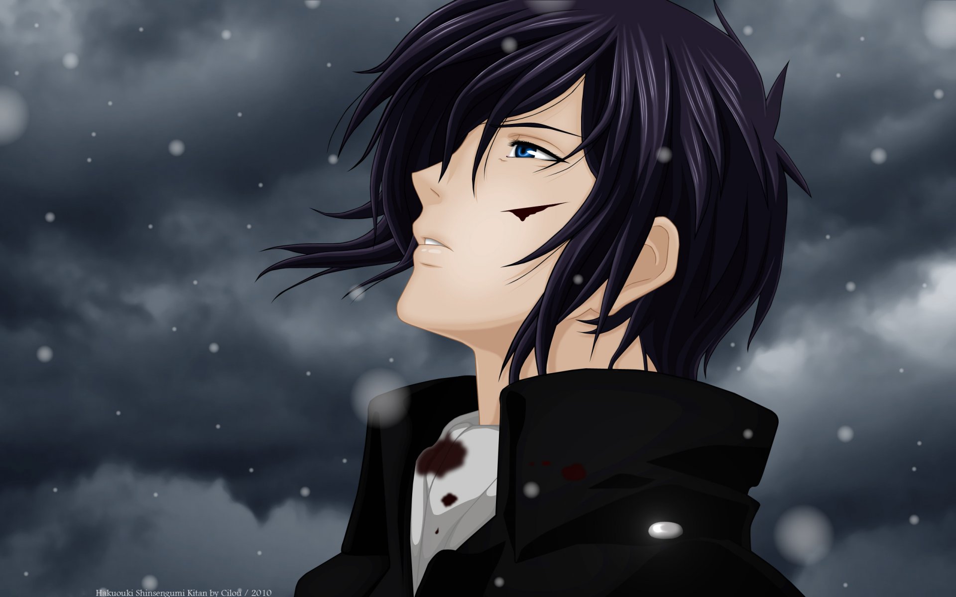 hakuouki shinsengumi art cilou saitou hajime hajime saito guy cut blood snow cloud