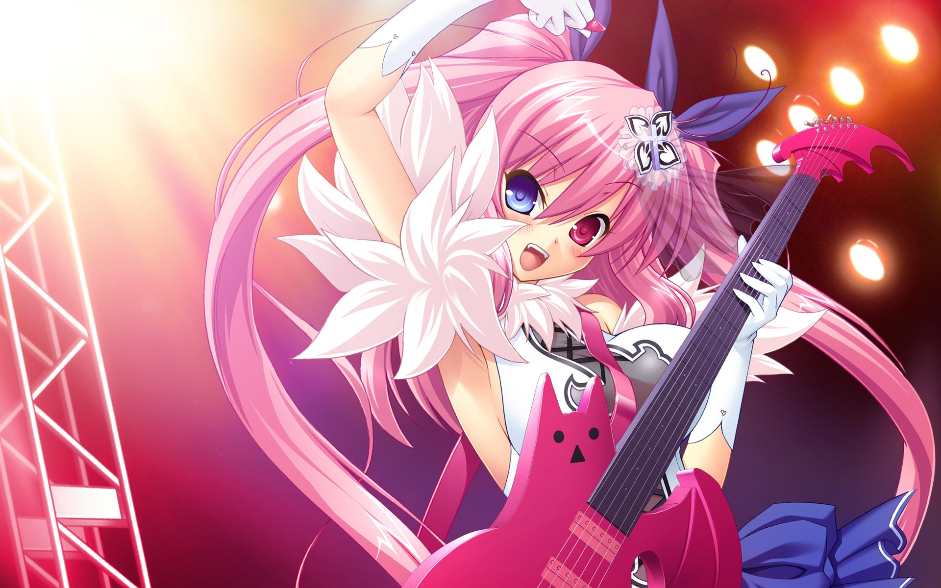 anime girl dress stage guitars eye