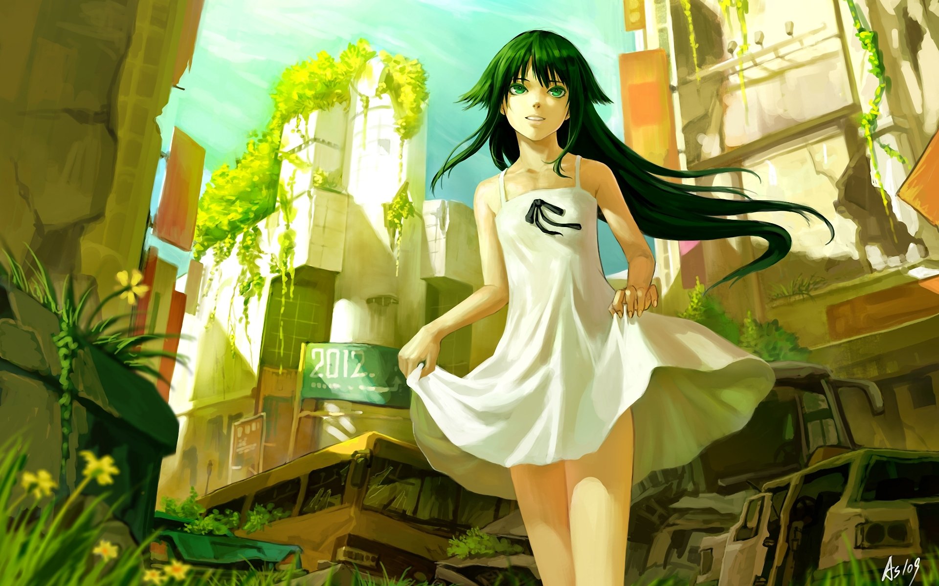 art as109 saya no uta saya girl town ruins dress abandonment plant