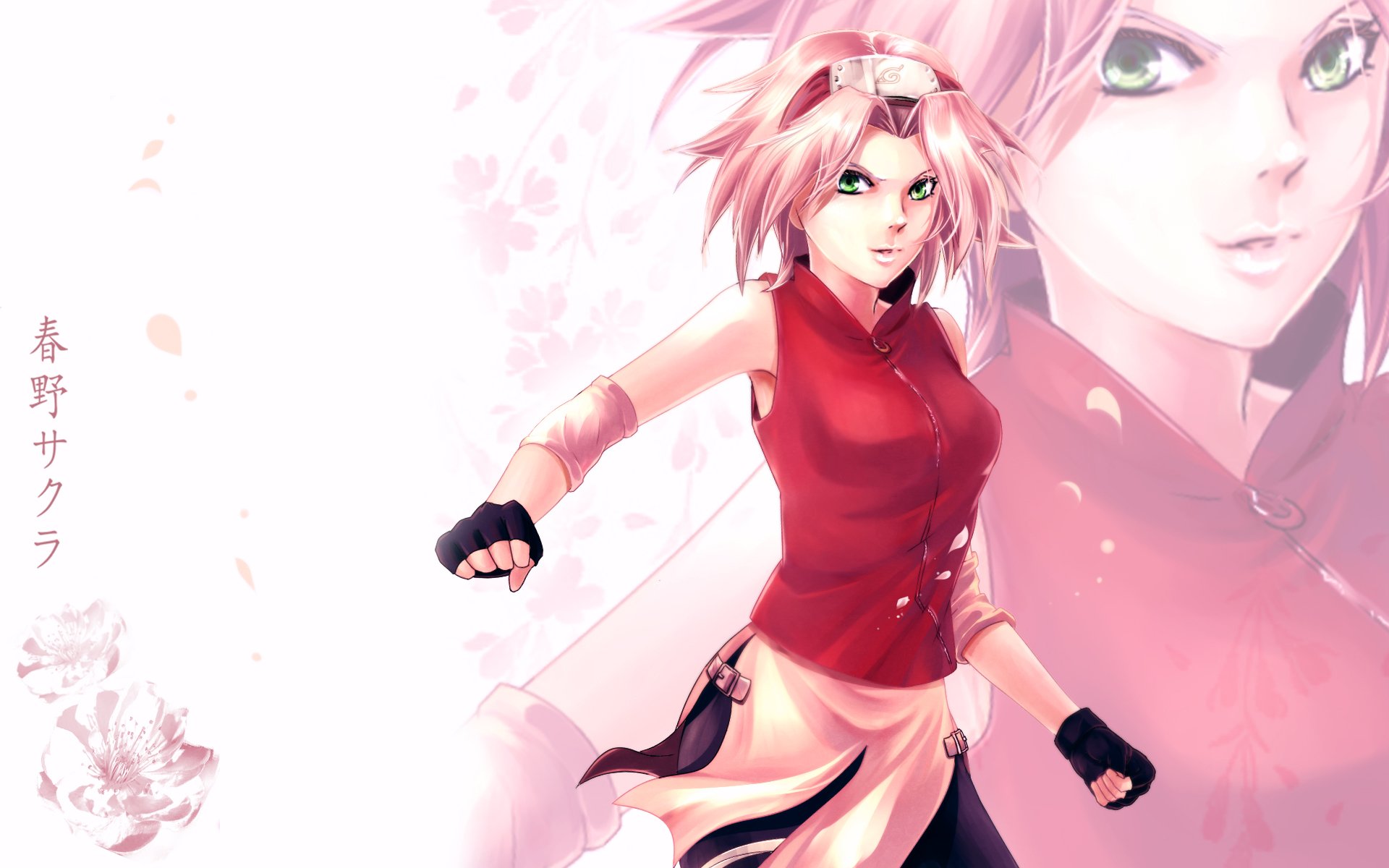 naruto sakura haruno art kivi1230 girl bandage flower petals pink hair