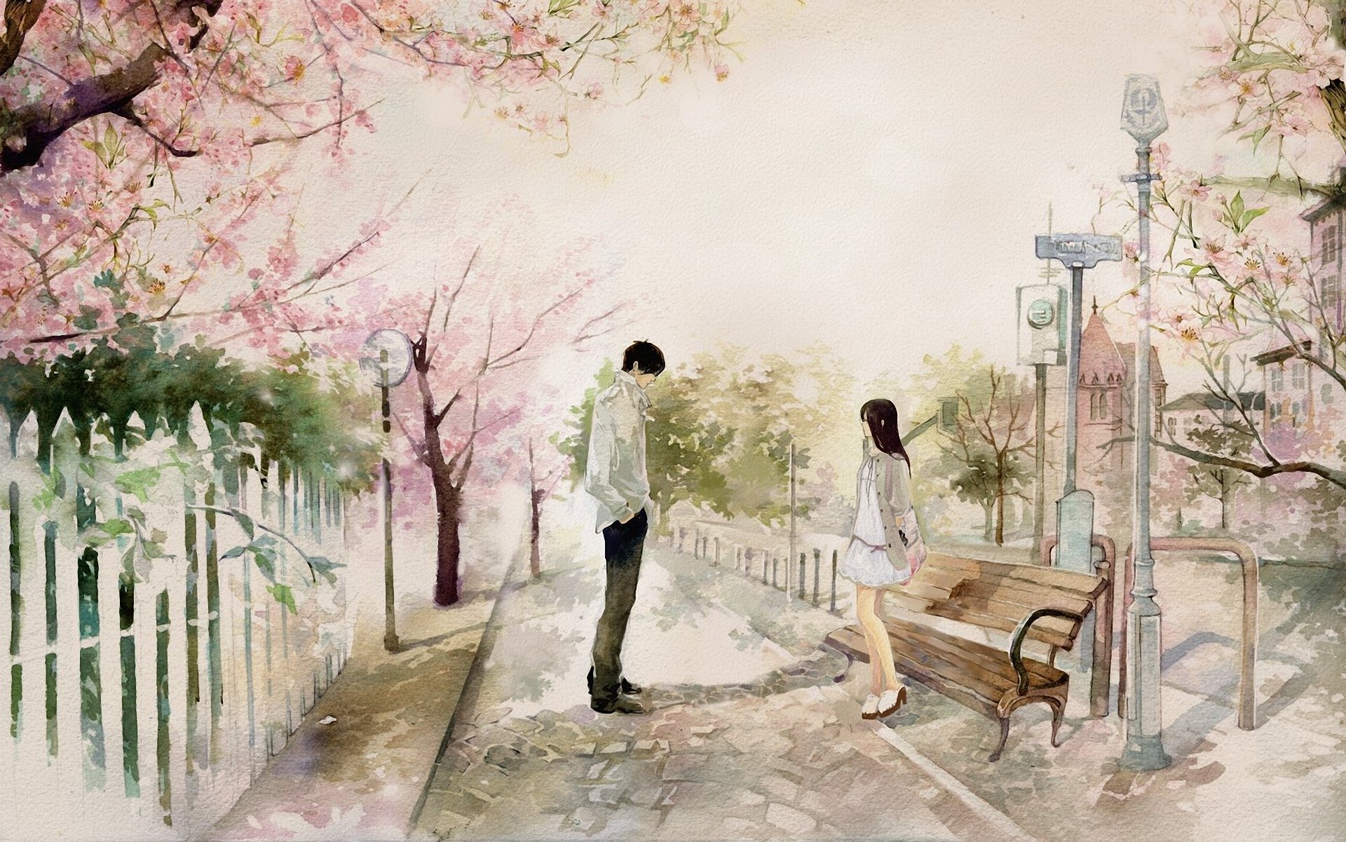 arte lui lui wu ragazza ragazzo parco data città panchina panchina sakura