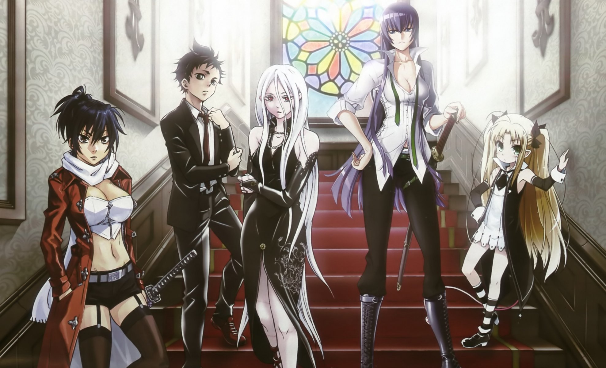 busujima saeko highschool of the dead school of the dead deadman wonderland stairs girls guy sword katana light