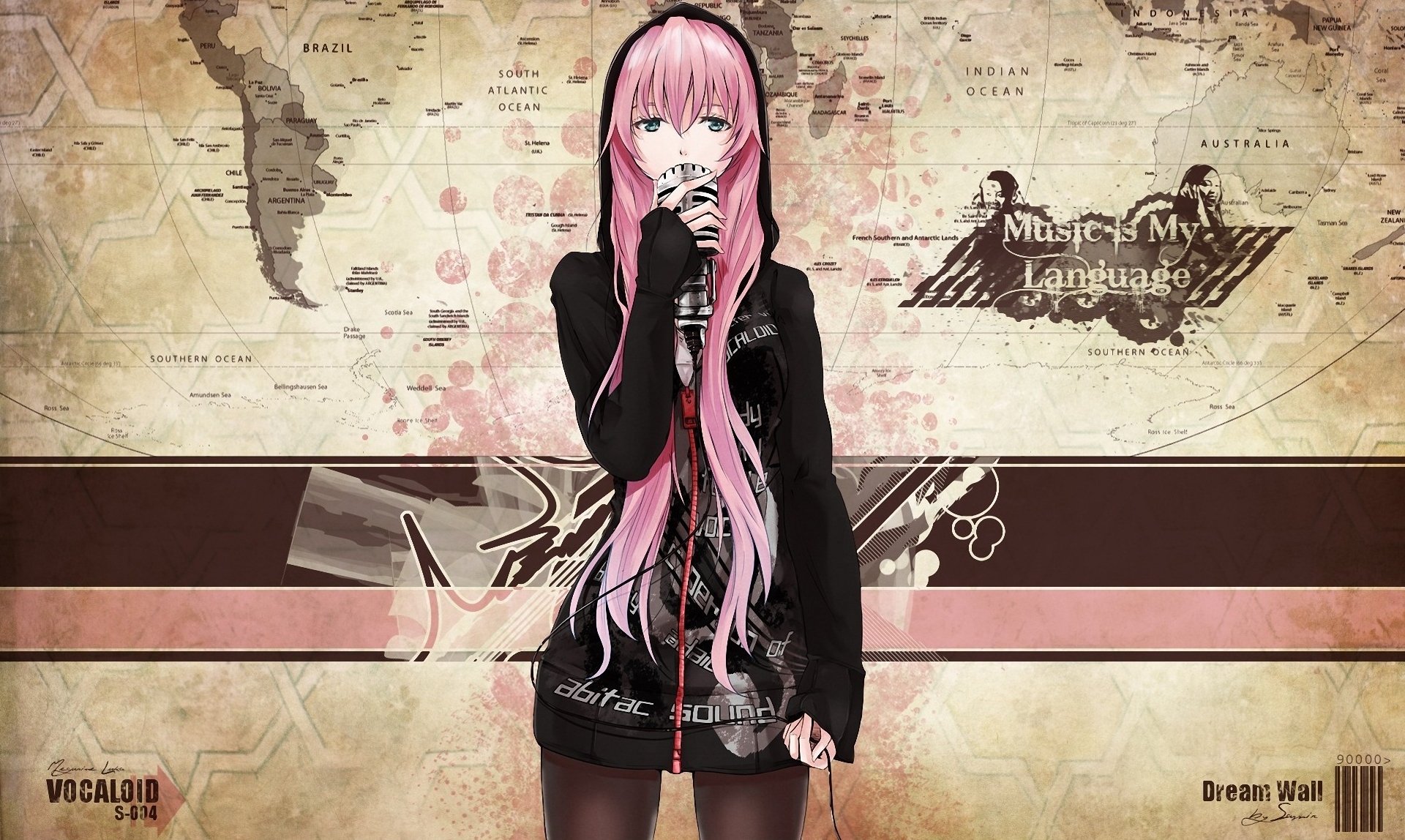 vocaloid megurine luka micrófono tarjeta cable capucha mensaje