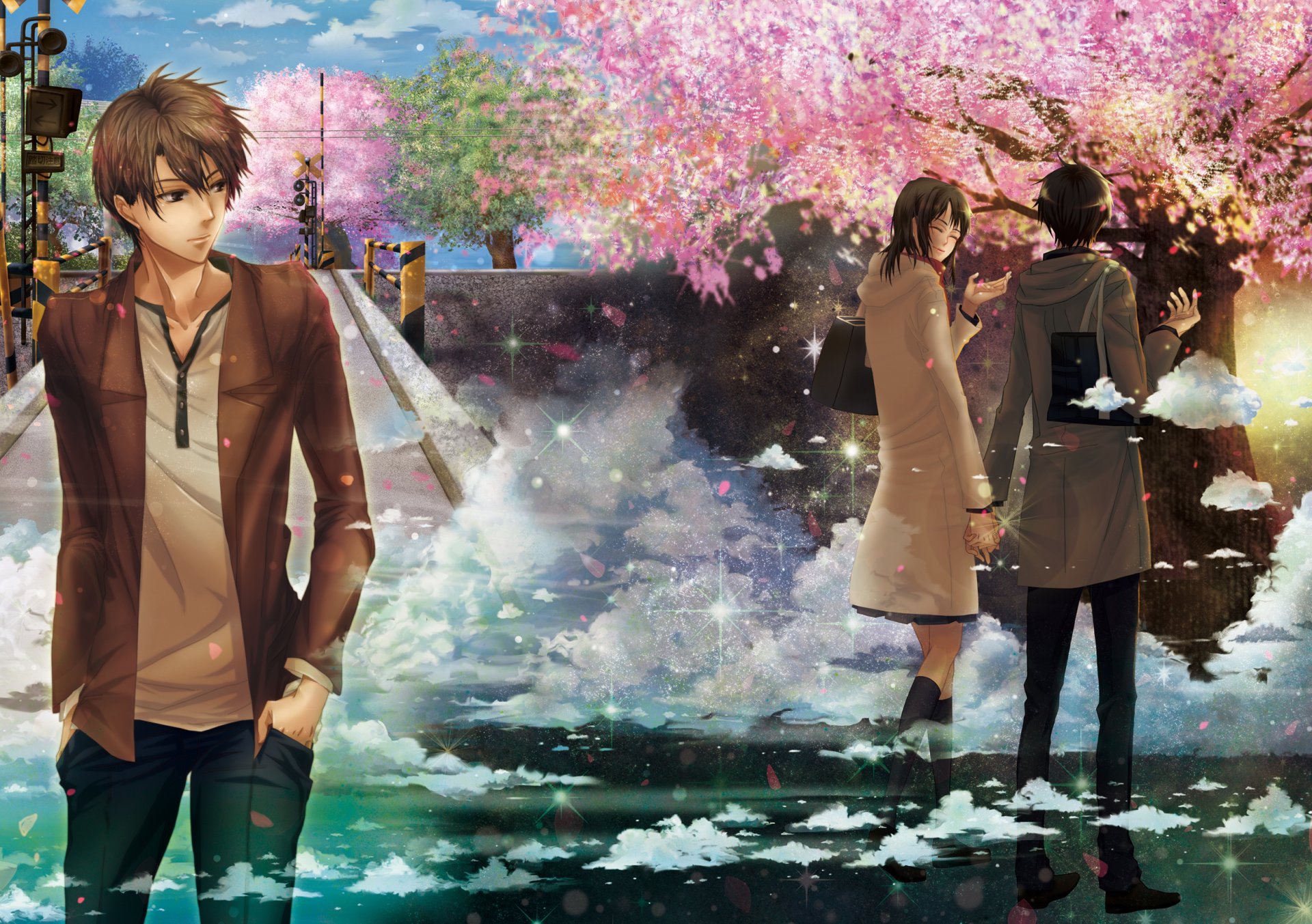 5 centimeters per second art iban shinkai makoto toono takaki shinohara akari girl guy town sakura clouds rendering