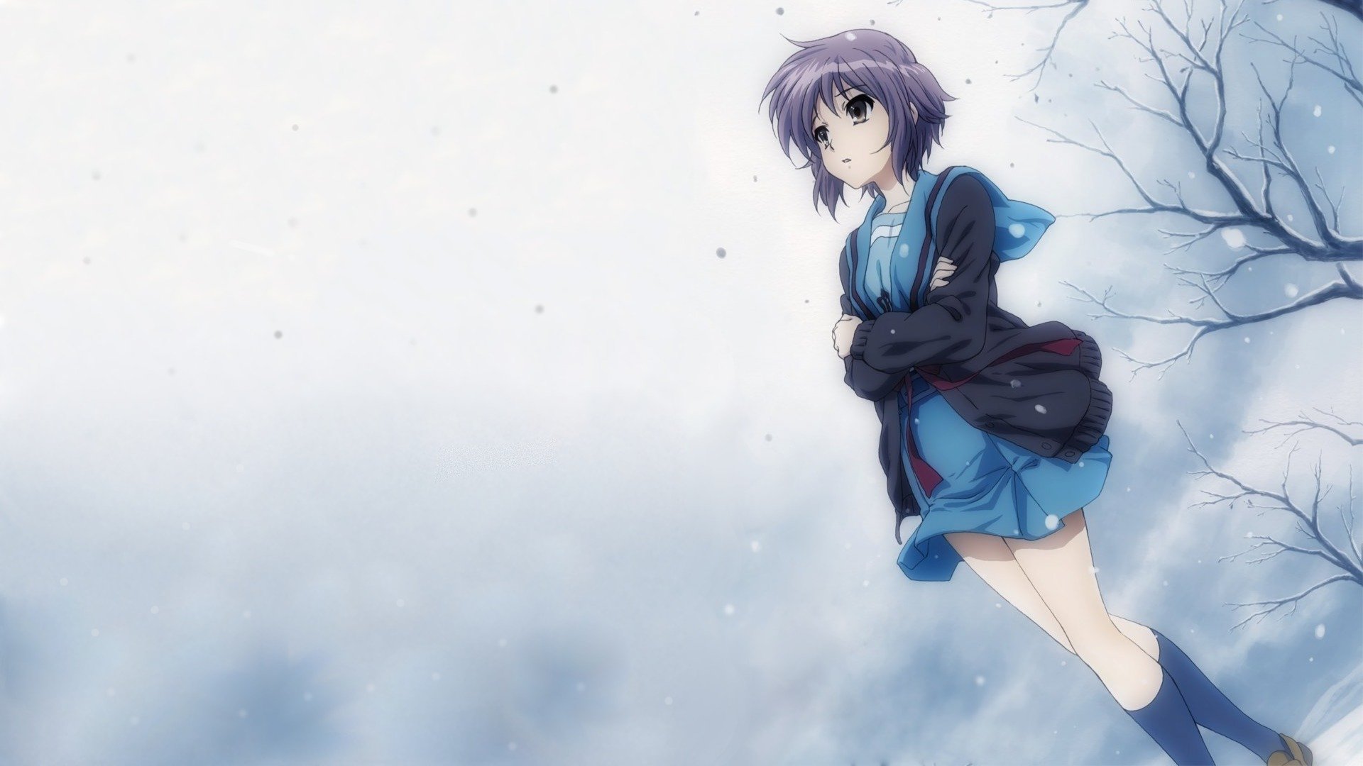 uzumiya haruhi nie yuuutsu nagato yuki dziewczyna zima zimno wiatr śnieg