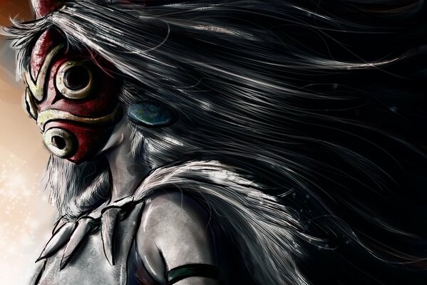 Princess Mononoke in a red demon mask