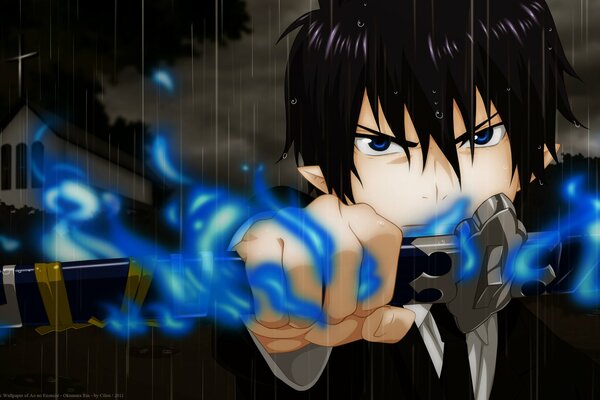 Anime rin sword blue flame