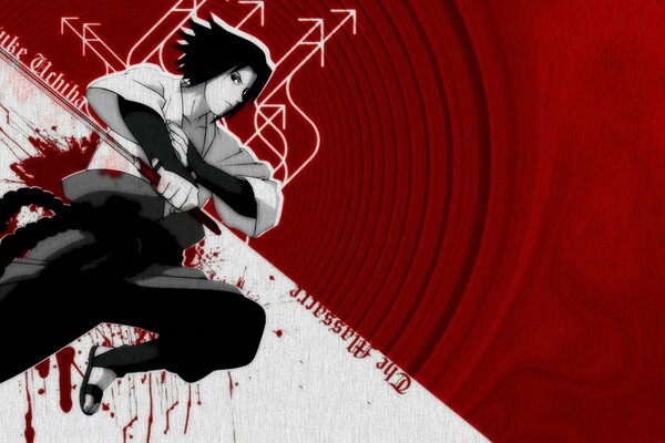 Sasuke avec une épée et des traces de sang