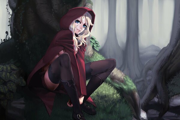 Red Riding hood art with a girl with white hair