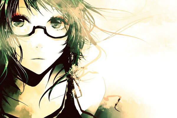 Anime , girl with big eyes in glasses