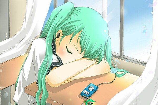 Anime girl sleeping hatsune miku