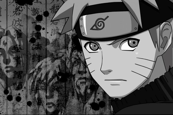 Imagen en blanco y negro del adolescente ninja Naruto