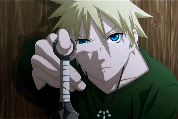 Pointing finger of blue - eyed Naruto