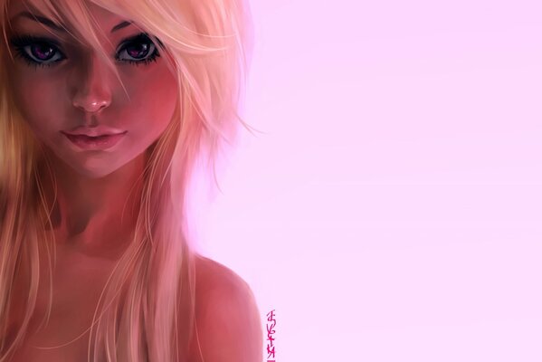 Retrato de una rubia sobre un fondo rosa