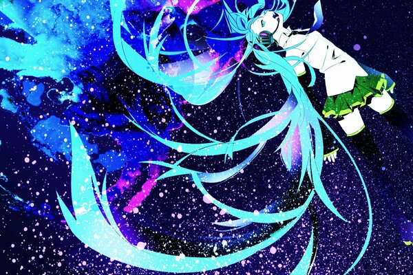 Vocaloid ragazza con lunghi capelli blu