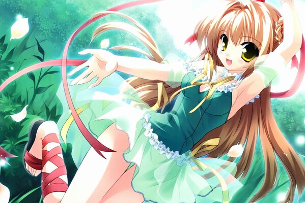 Anime girl en robe verte