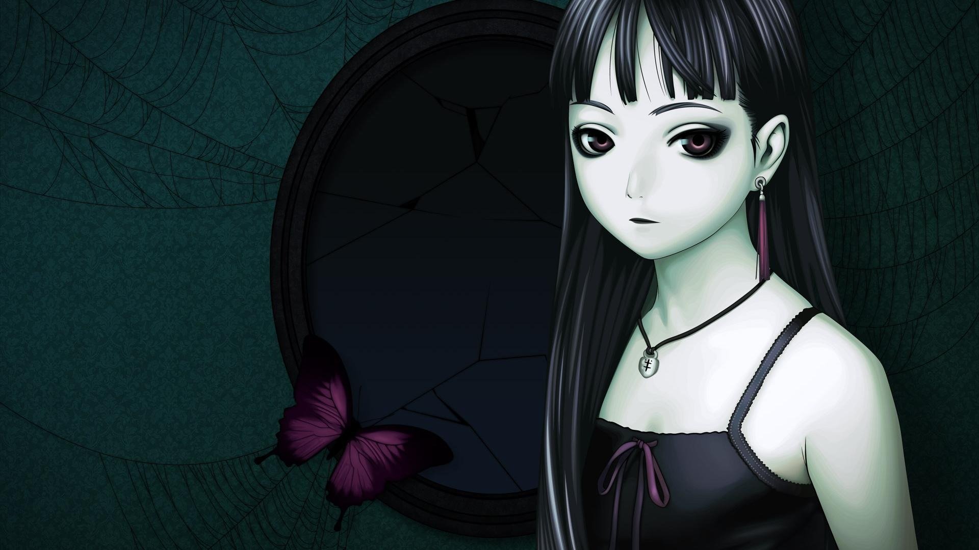 anime sadness girl web butterfly