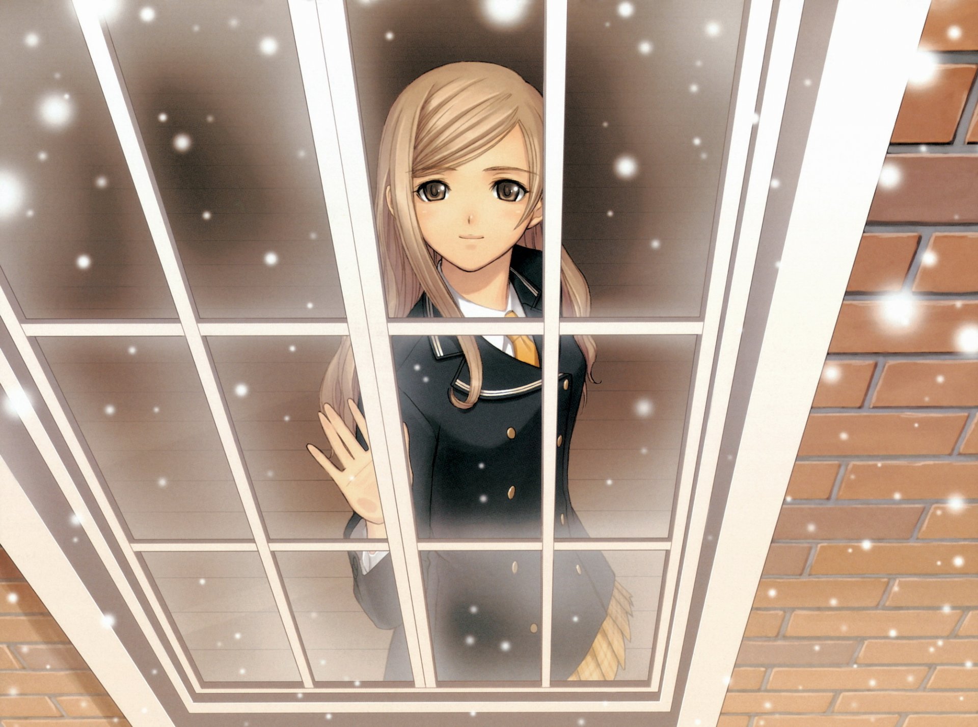 аниме зима снег окно. девушка