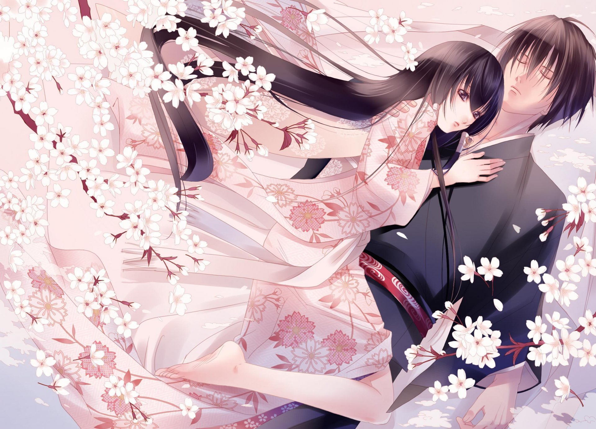 anime two spring flower sakura mood love tender kimono japan fuuchouin kazuki