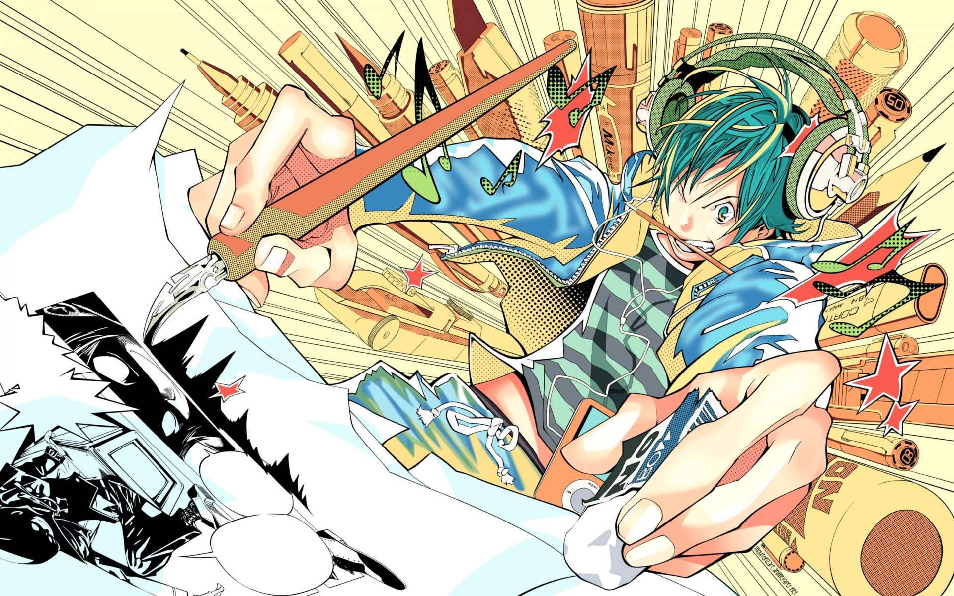 bakuman art brush ipod headphones pen pencil draw