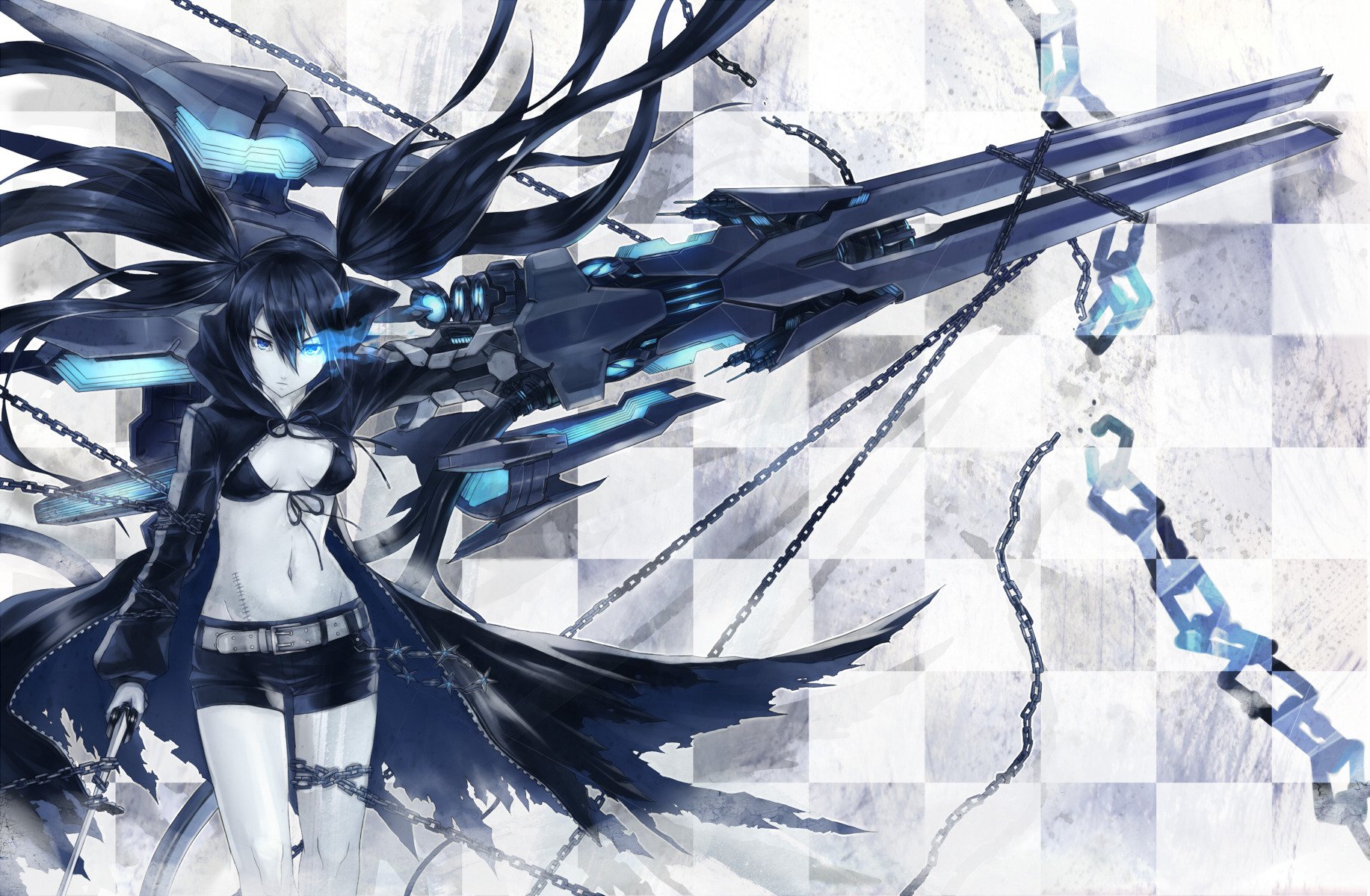 girl chains blue sword weapon cell scar