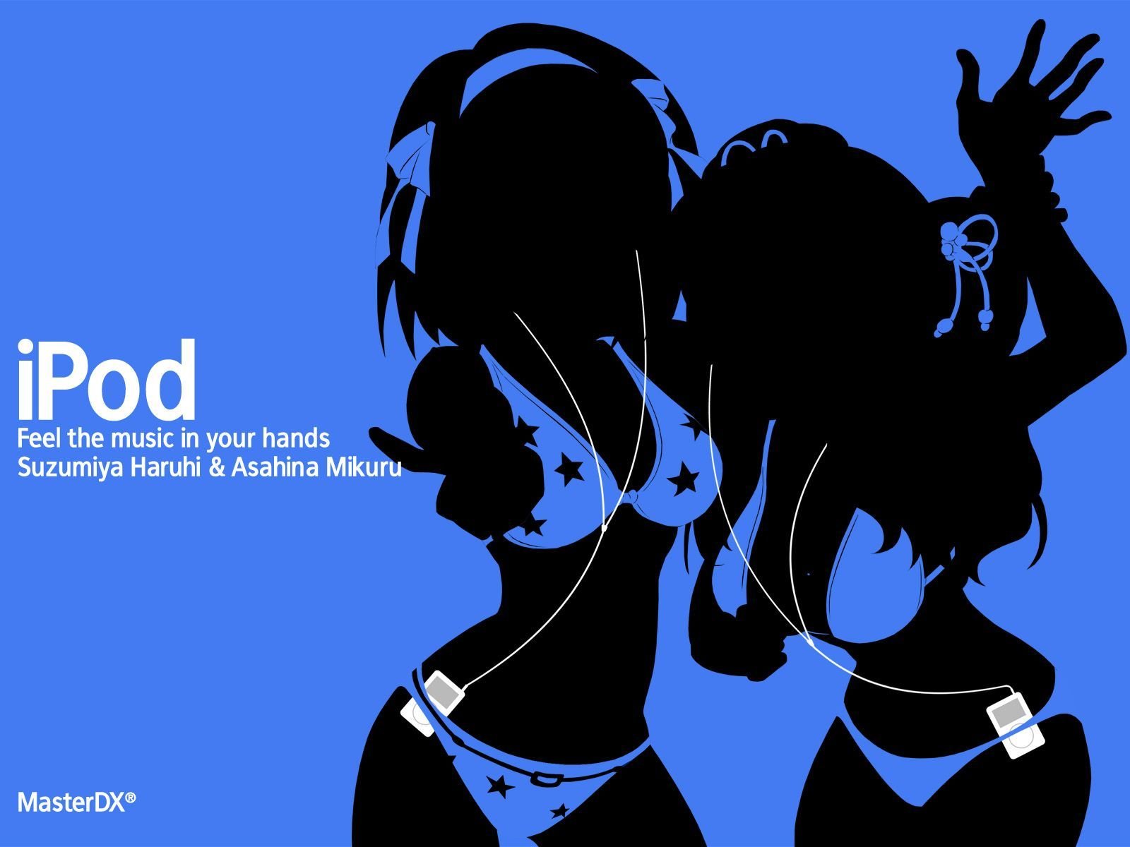 two girls ipod blue background