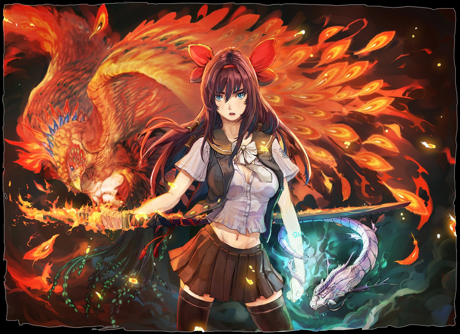 nimes girl katana dragon phoenix