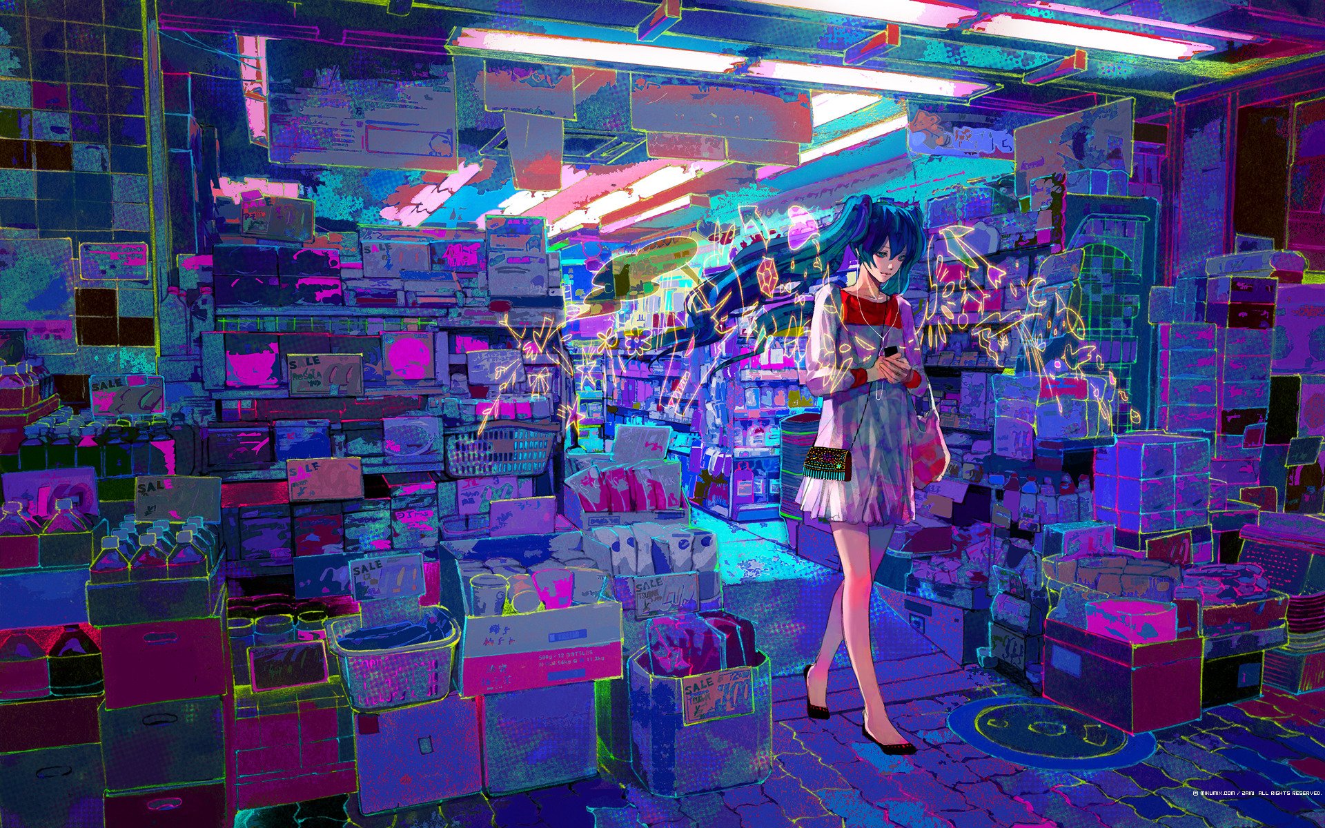 hatsune miku vocaloid ciudad calle tienda arte vocaloid