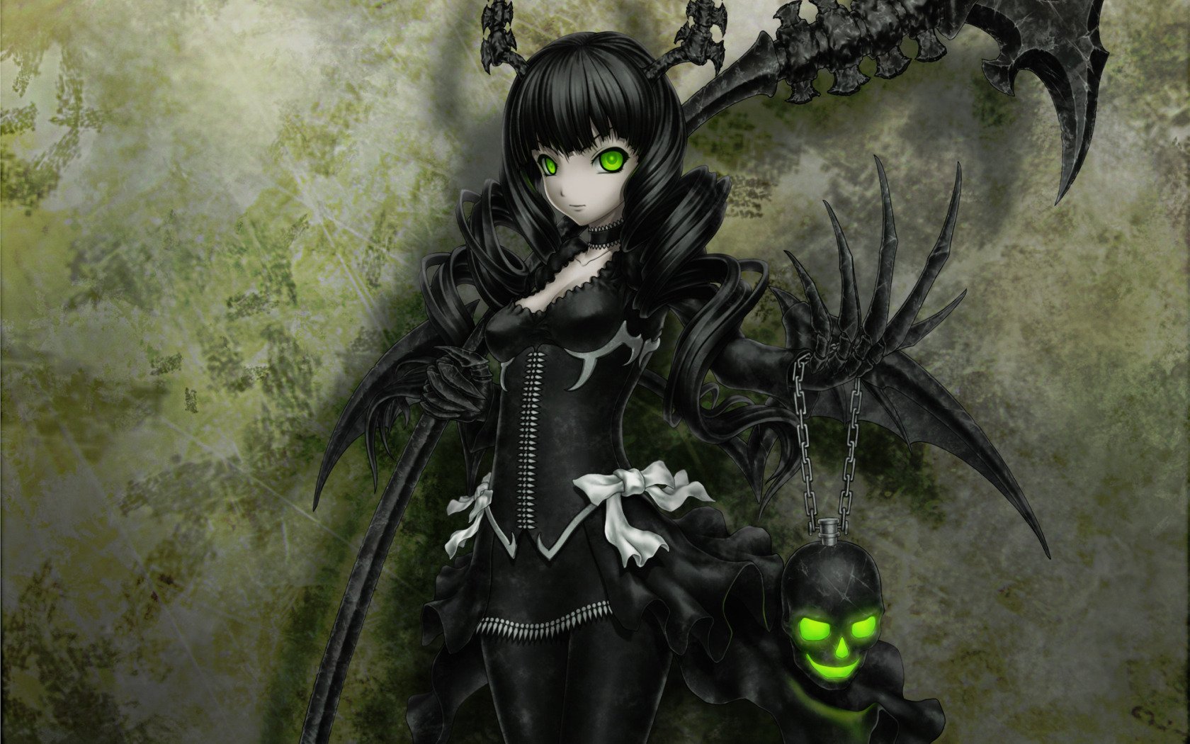 black rock shooter czaszka czarne włosy czarny