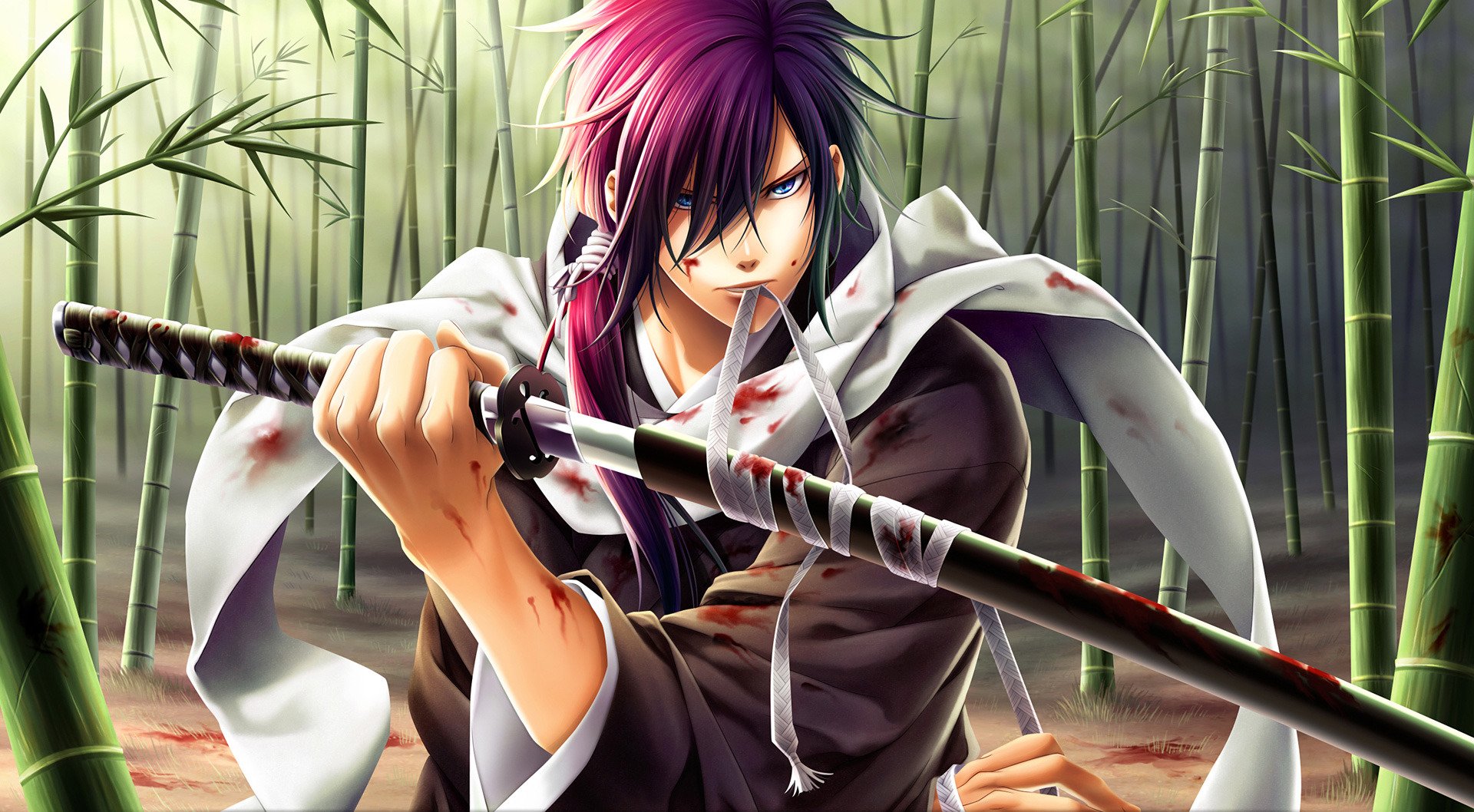 saito hajime ragazzo guerriero katana arma bambù samurai sangue