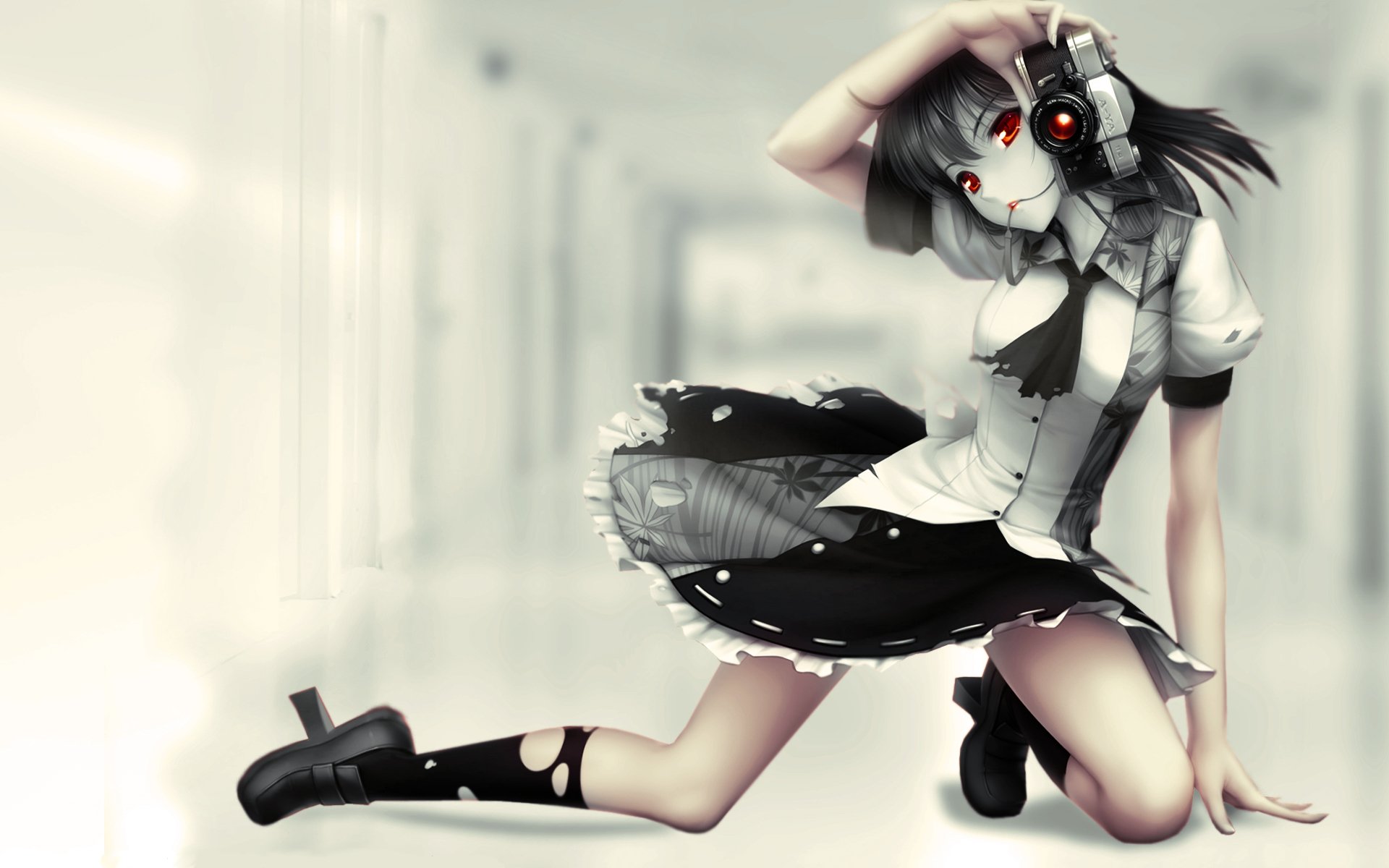 anime red eyes camera aya shameimaru touhou red thread