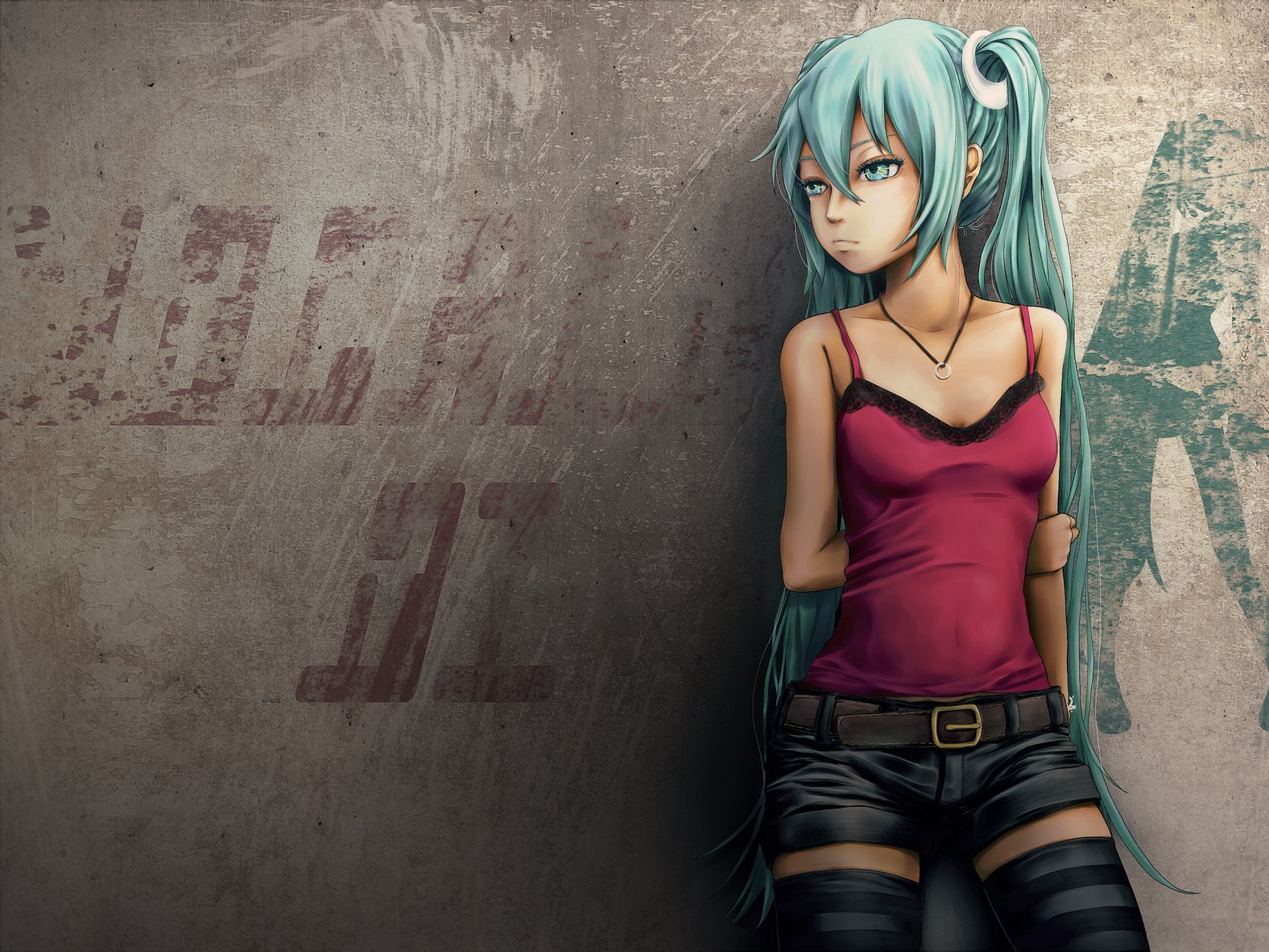 hatsune miku vocaloid vocaloid mur cheveux verts