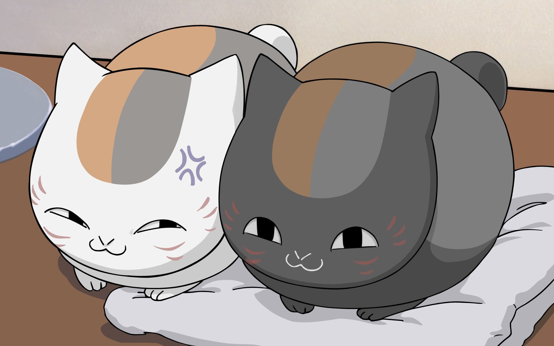 anime gatitos de anime gatos blanco gris entrecerrado sentado dos mirando kawaii