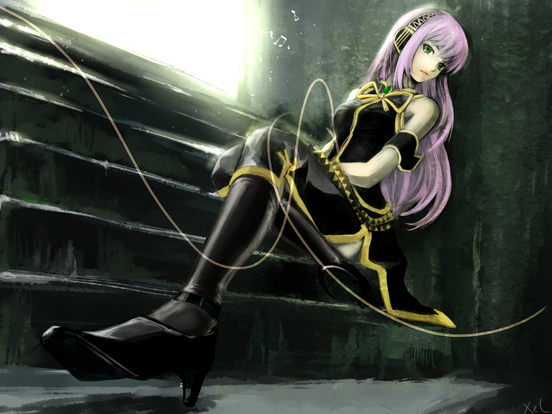 megurine luka vocaloid sitting a step