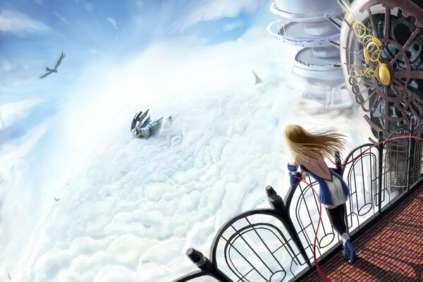 Anime girl looks at clouds