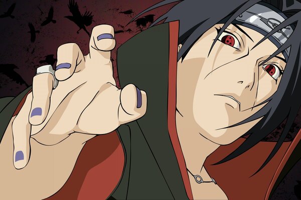 Anime drawing from Naruto, the look of Utiha Itachi