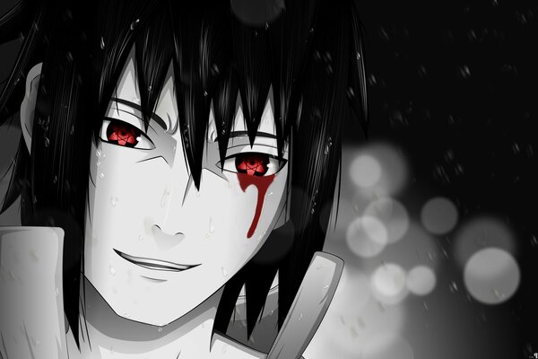 Naruto smirk and a bloody tear of sharingan