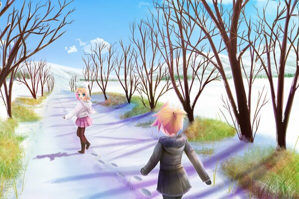 Девушки зимой из аниме
