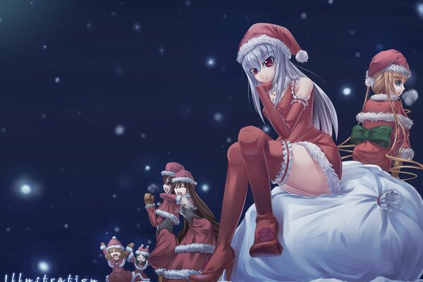 Anime Schneewittchen. Helfer des Weihnachtsmannes