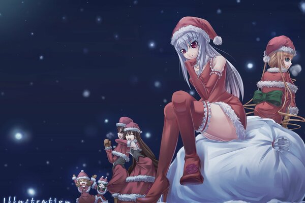 Anime snow maiden. Santa Claus s assistants
