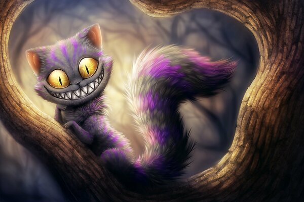 Smiling Cheshire cat on a tree