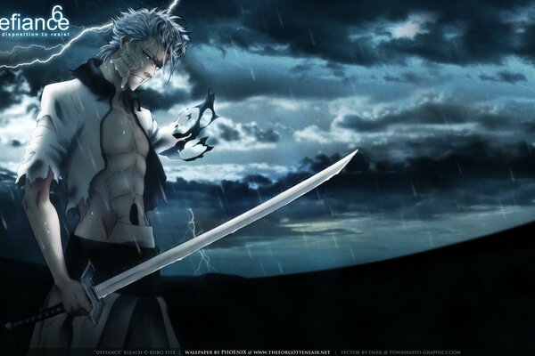 Grimmjow bajo la lluvia de anime Bleach