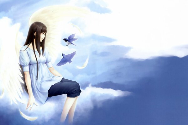 Anime girl assis sur un nuage