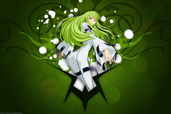 Anime girl with long green hair