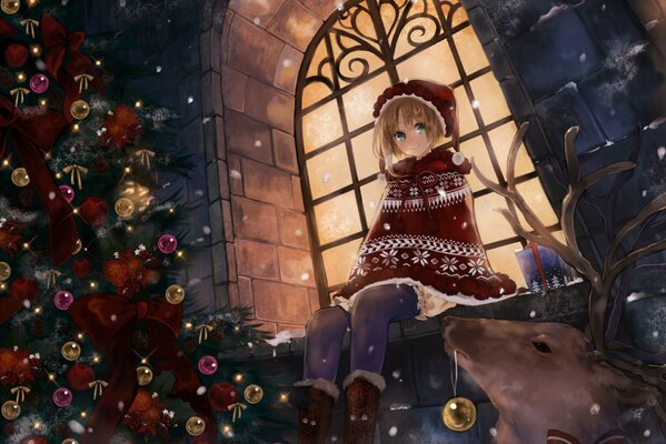 Anime girl. Christmas Night