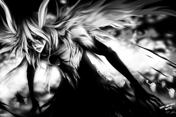 Anime Bleach arte en blanco y negro