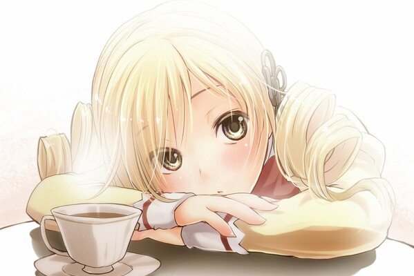 Anime fille triste pour une tasse de thé